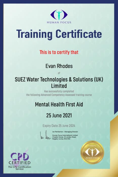 mental health first aid course certificate