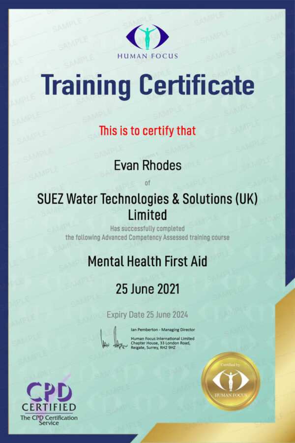 mental health first aid training course certification