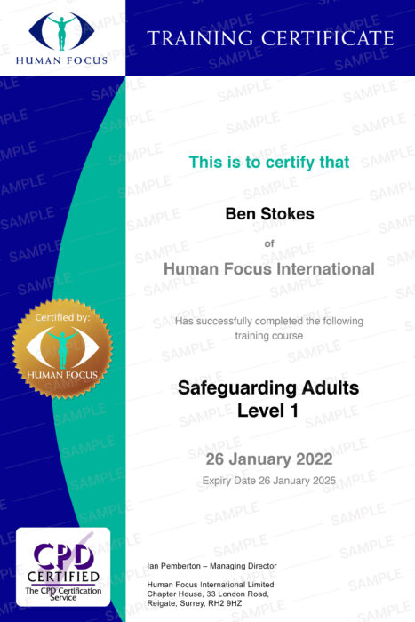 safeguarding adults level 1 training certificate